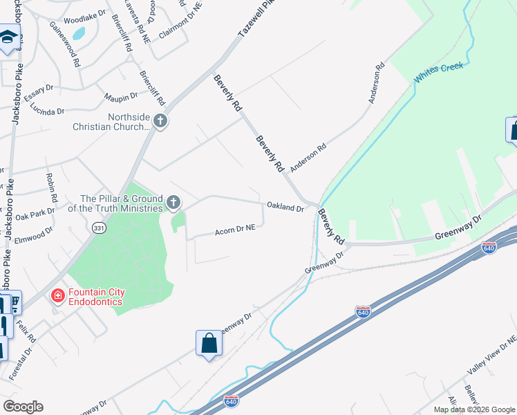 map of restaurants, bars, coffee shops, grocery stores, and more near 4023 Acorn Drive Northeast in Knoxville