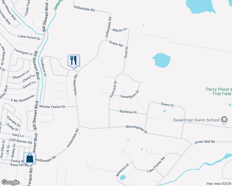 map of restaurants, bars, coffee shops, grocery stores, and more near 145 Sweetgum Drive in La Vergne