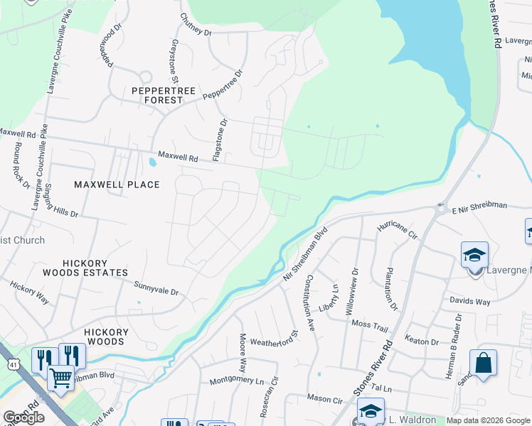 map of restaurants, bars, coffee shops, grocery stores, and more near 4381 Maxwell Road in Nashville