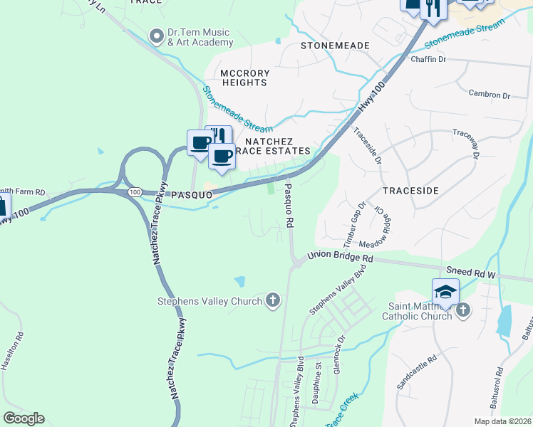 map of restaurants, bars, coffee shops, grocery stores, and more near 5948 Pasquo Rd in Nashville