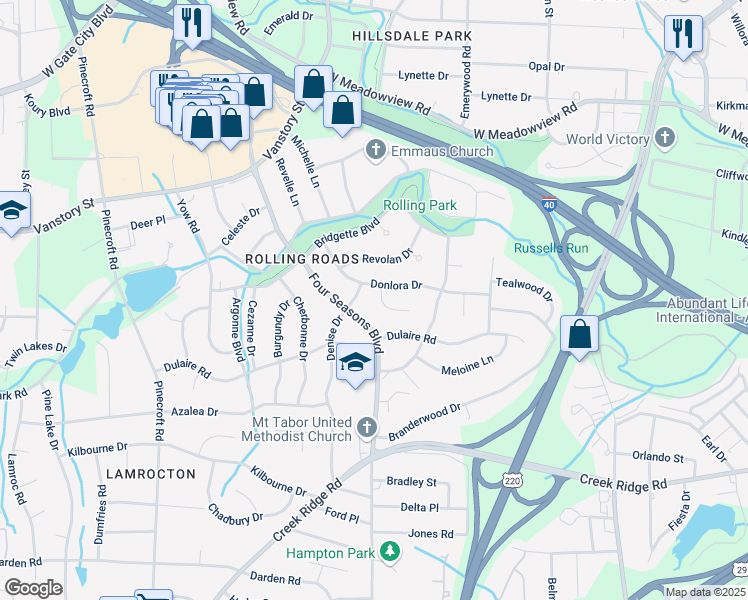 map of restaurants, bars, coffee shops, grocery stores, and more near in Greensboro