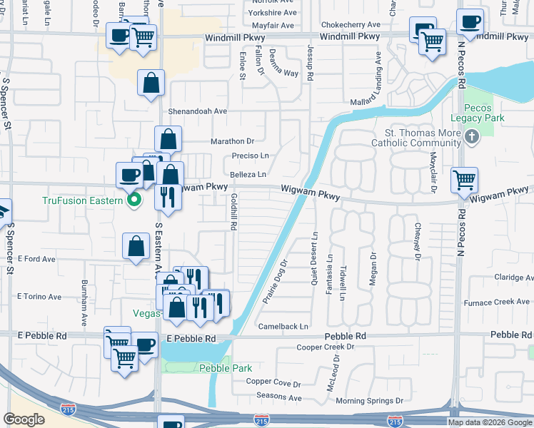 map of restaurants, bars, coffee shops, grocery stores, and more near 2822 Dawn Crossing Drive in Henderson