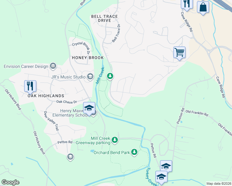 map of restaurants, bars, coffee shops, grocery stores, and more near 1008 Shire Drive in Nashville