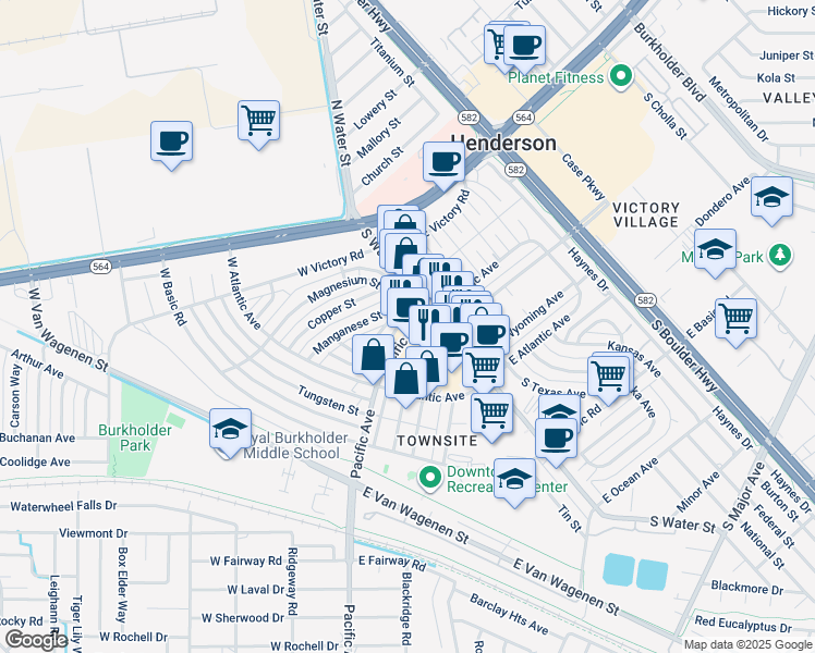 map of restaurants, bars, coffee shops, grocery stores, and more near 18 Navy Street in Henderson