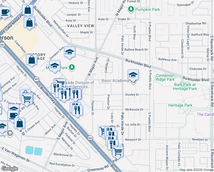map of restaurants, bars, coffee shops, grocery stores, and more near 460 Como Court in Henderson