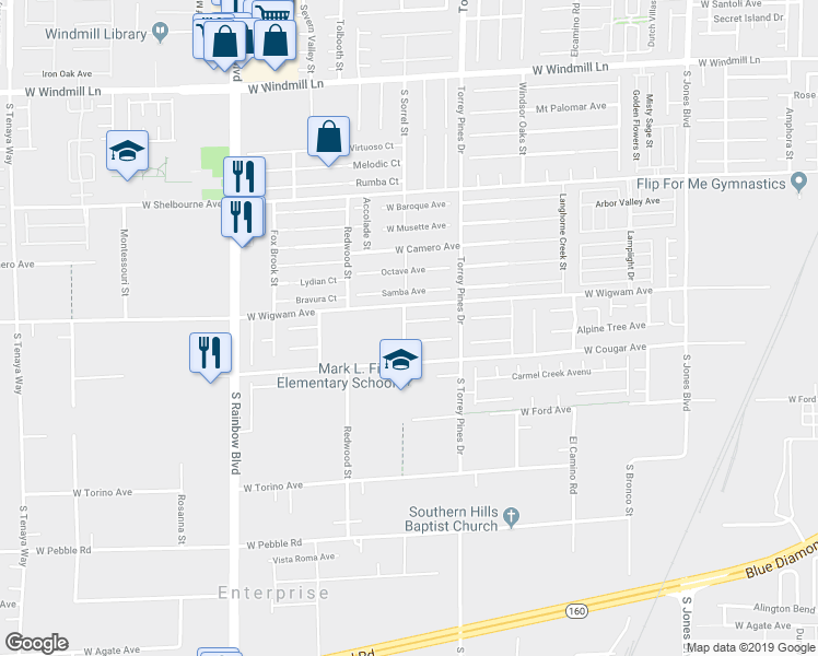 map of restaurants, bars, coffee shops, grocery stores, and more near 6593 Mountain Spirit Court in Las Vegas