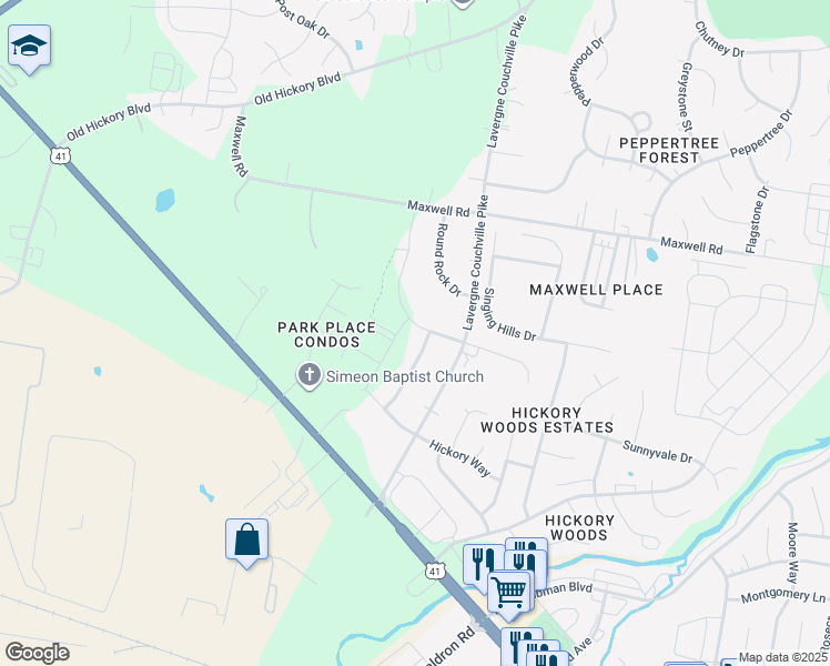 map of restaurants, bars, coffee shops, grocery stores, and more near 3912 Rock Creek Drive in Nashville