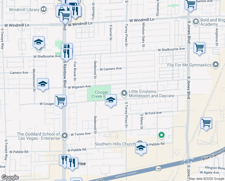map of restaurants, bars, coffee shops, grocery stores, and more near 6593 Mountain Spirit Court in Las Vegas
