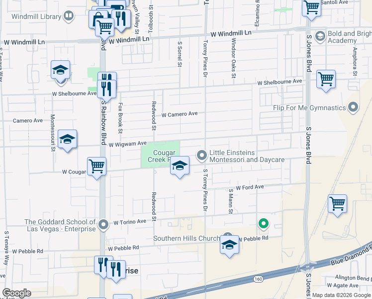 map of restaurants, bars, coffee shops, grocery stores, and more near 6563 West Creekside Cellars Court in Las Vegas