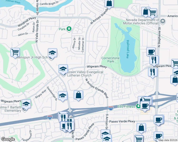 map of restaurants, bars, coffee shops, grocery stores, and more near 1694 Long Horizon Lane in Henderson