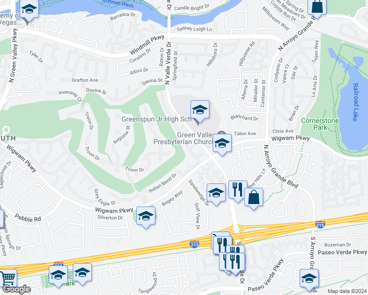 map of restaurants, bars, coffee shops, grocery stores, and more near 65 Oakmarsh Drive in Henderson