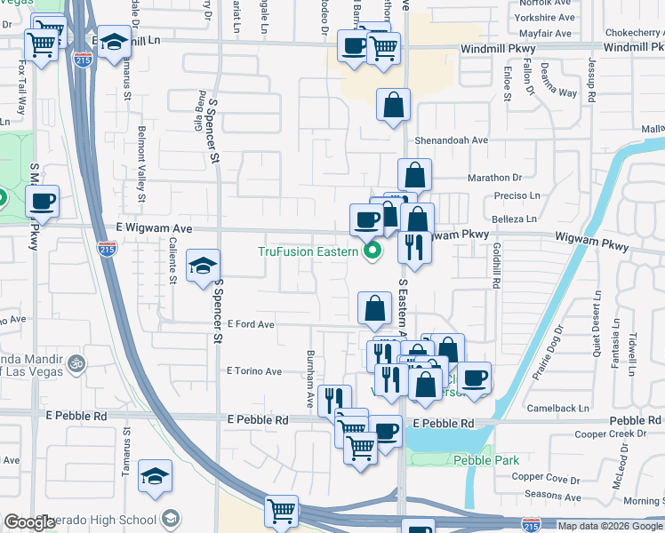 map of restaurants, bars, coffee shops, grocery stores, and more near 2175 Low Creek Court in Las Vegas