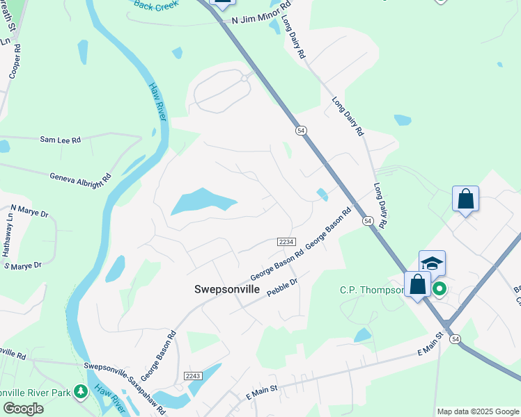 map of restaurants, bars, coffee shops, grocery stores, and more near 1352 Quandary Lake Lane in Graham