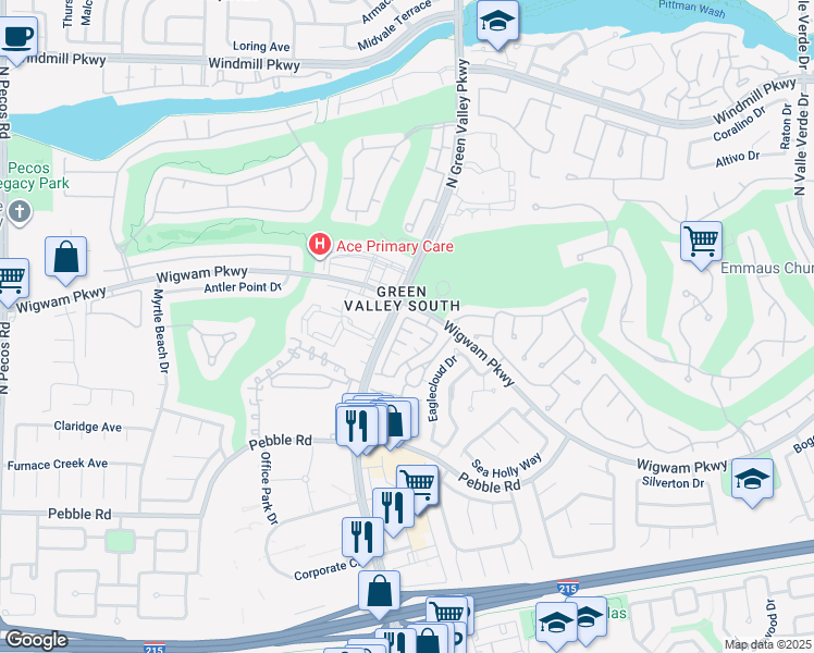 map of restaurants, bars, coffee shops, grocery stores, and more near 2184 Norwegian Wood Lane in Henderson
