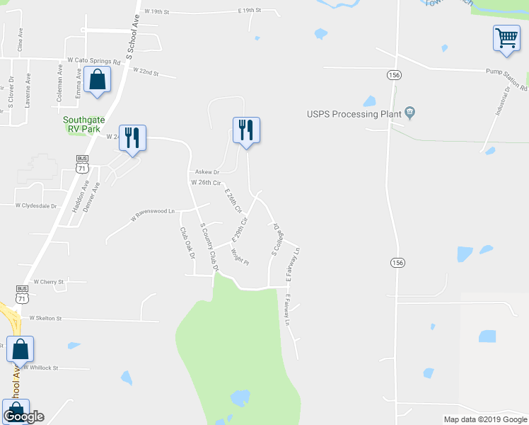 map of restaurants, bars, coffee shops, grocery stores, and more near 2803 South College Drive in Fayetteville