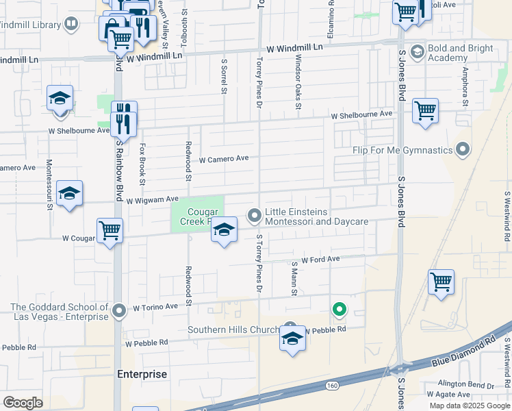 map of restaurants, bars, coffee shops, grocery stores, and more near 6493 Grand Mayne Court in Las Vegas