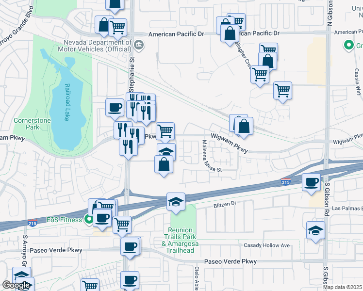 map of restaurants, bars, coffee shops, grocery stores, and more near 85 Day Trade Street in Henderson