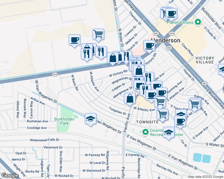 map of restaurants, bars, coffee shops, grocery stores, and more near 138 Magnesium Street in Henderson
