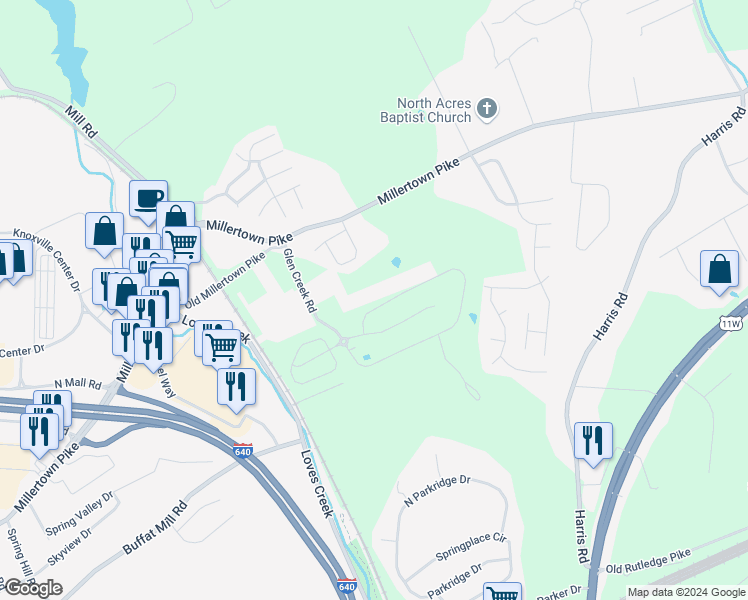 map of restaurants, bars, coffee shops, grocery stores, and more near 5625 Autumn Creek Drive in Knoxville