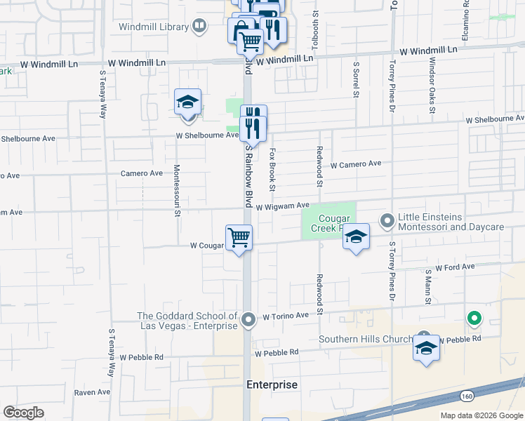 map of restaurants, bars, coffee shops, grocery stores, and more near 8469 Fox Brook Street in Las Vegas