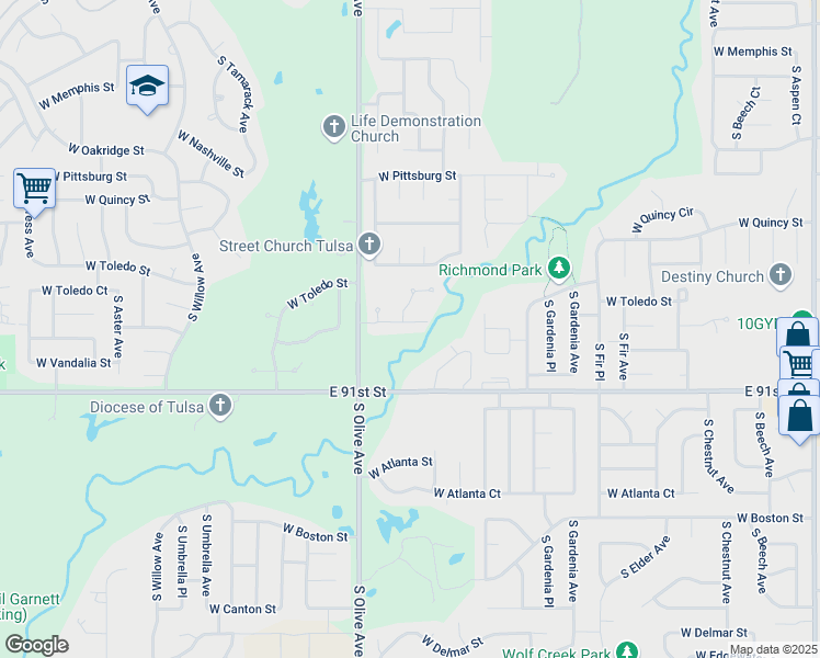 map of restaurants, bars, coffee shops, grocery stores, and more near 3306 West Urbana Street in Broken Arrow