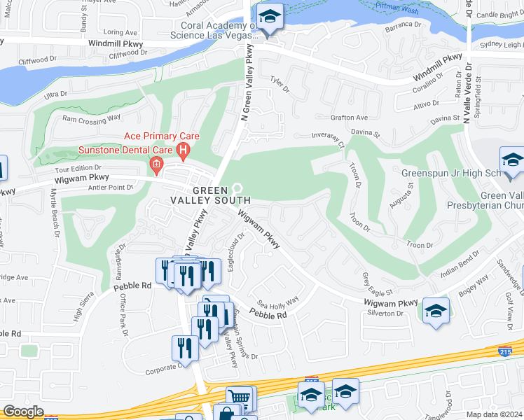 map of restaurants, bars, coffee shops, grocery stores, and more near 118 Eagleview Court in Henderson