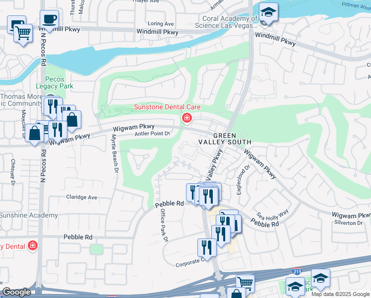 map of restaurants, bars, coffee shops, grocery stores, and more near 2251 Wigwam Parkway in Henderson