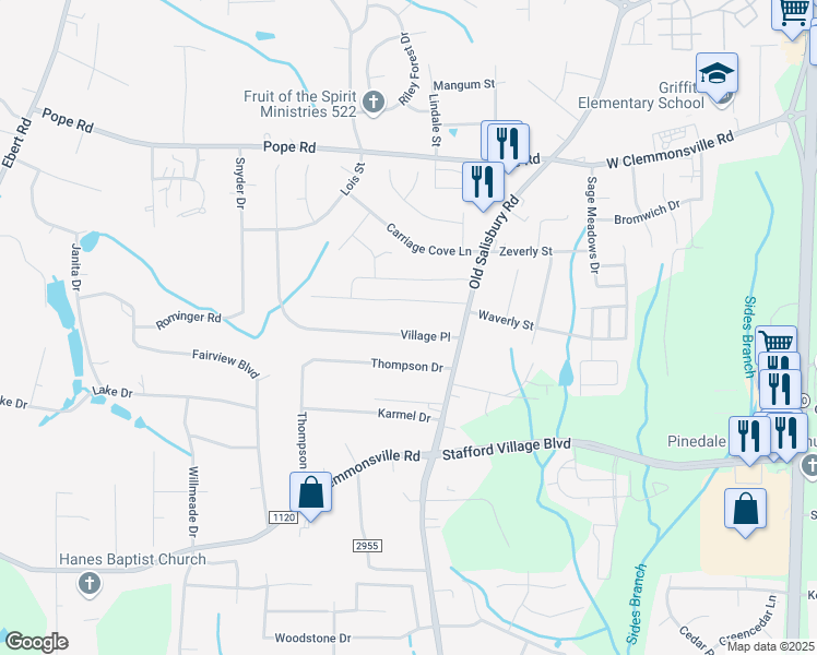 map of restaurants, bars, coffee shops, grocery stores, and more near 1628 Guilford Drive in Winston-Salem