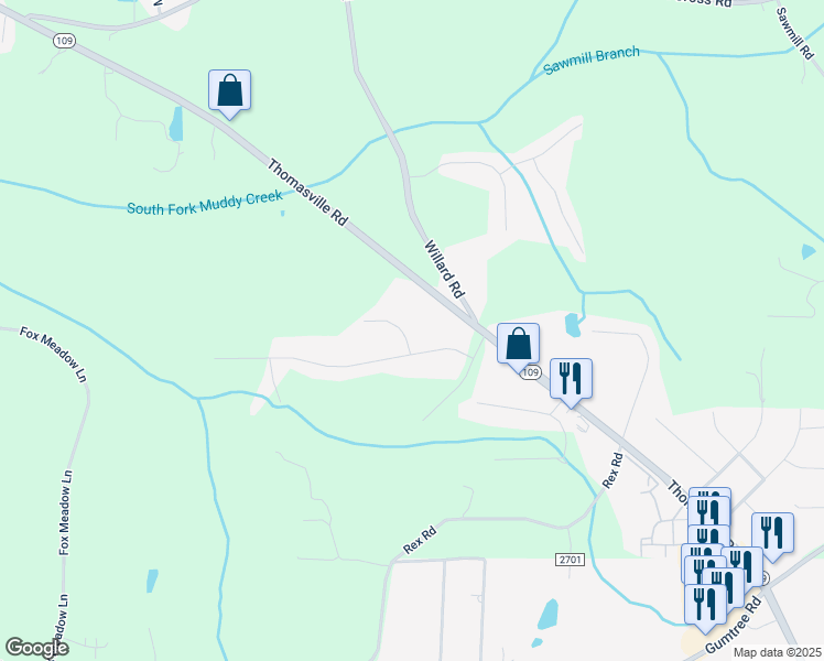 map of restaurants, bars, coffee shops, grocery stores, and more near 4153 Furman Drive in Winston-Salem