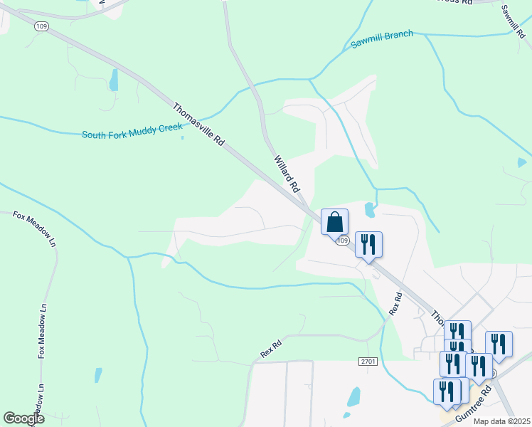 map of restaurants, bars, coffee shops, grocery stores, and more near 4153 Furman Drive in Winston-Salem