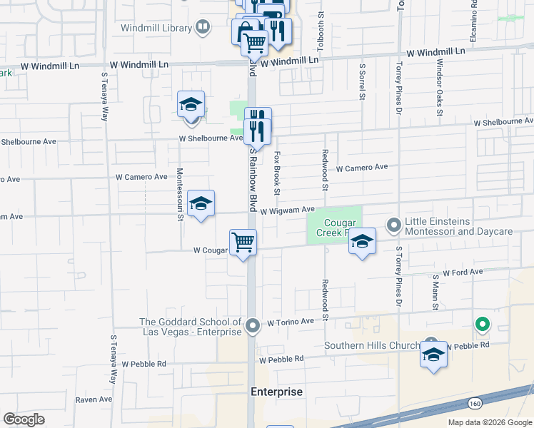 map of restaurants, bars, coffee shops, grocery stores, and more near 8469 Fox Brook Street in Las Vegas