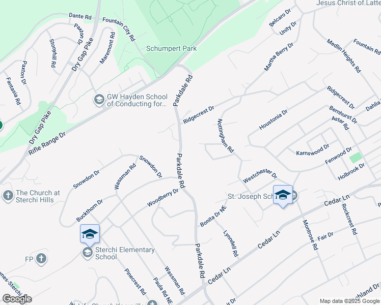 map of restaurants, bars, coffee shops, grocery stores, and more near 5960 Parkdale Road in Knoxville