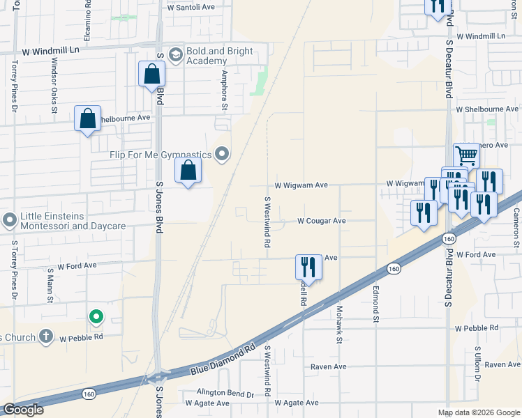 map of restaurants, bars, coffee shops, grocery stores, and more near 8565 South Westwind Road in Las Vegas