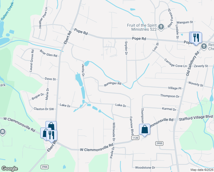 map of restaurants, bars, coffee shops, grocery stores, and more near 1943 Fairview Boulevard in Winston-Salem
