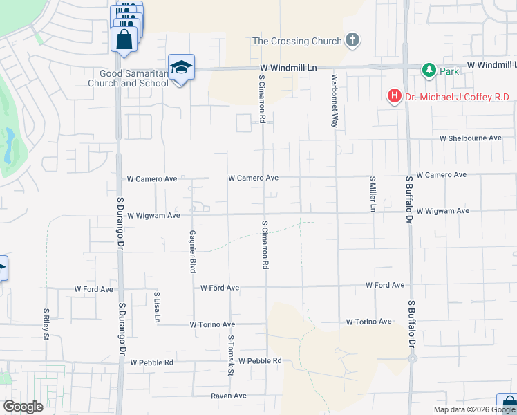 map of restaurants, bars, coffee shops, grocery stores, and more near 8220 West Wigwam Avenue in Las Vegas