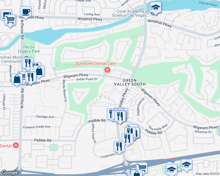 map of restaurants, bars, coffee shops, grocery stores, and more near 2251 Wigwam Parkway in Henderson