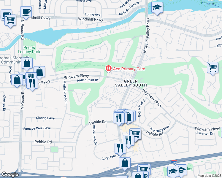 map of restaurants, bars, coffee shops, grocery stores, and more near 2251 Wigwam Parkway in Henderson