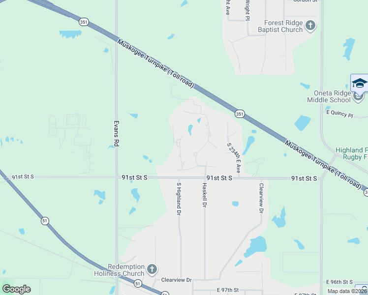 map of restaurants, bars, coffee shops, grocery stores, and more near 8811 Highland Drive in Broken Arrow