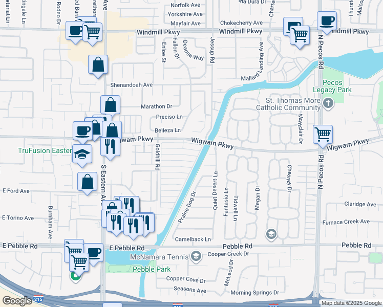map of restaurants, bars, coffee shops, grocery stores, and more near 2810 Briar Knoll Drive in Henderson