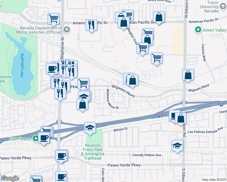 map of restaurants, bars, coffee shops, grocery stores, and more near 1209 El Cielo Circle in Henderson