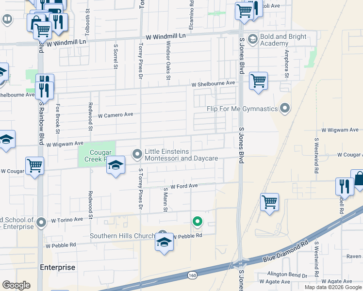 map of restaurants, bars, coffee shops, grocery stores, and more near 6339 West Silver Ribbon Court in Las Vegas
