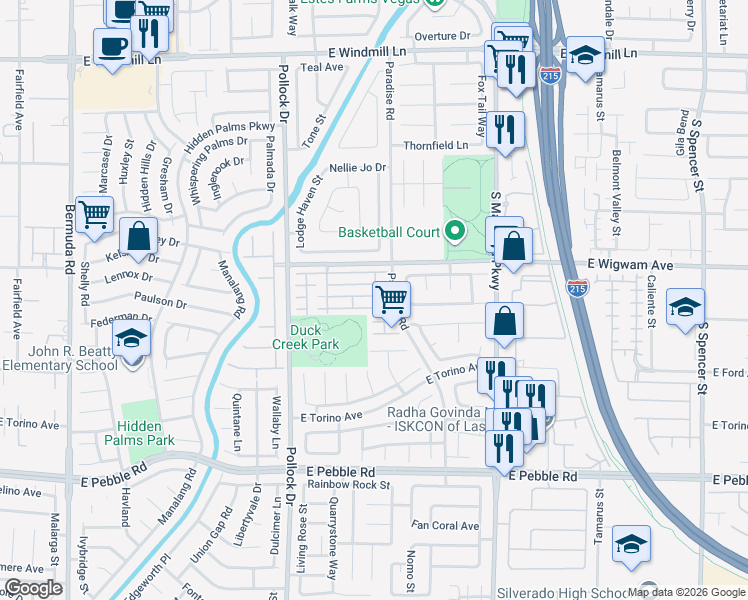 map of restaurants, bars, coffee shops, grocery stores, and more near 971 Whispering Grove Avenue in Las Vegas