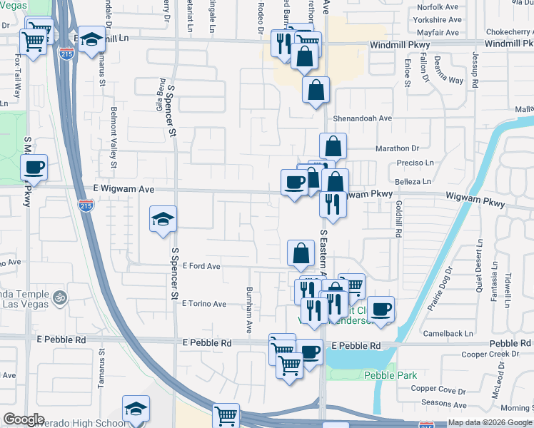 map of restaurants, bars, coffee shops, grocery stores, and more near 2176 Low Creek Court in Las Vegas