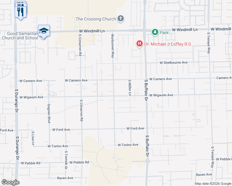map of restaurants, bars, coffee shops, grocery stores, and more near 8480 Warbonnet Way in Las Vegas