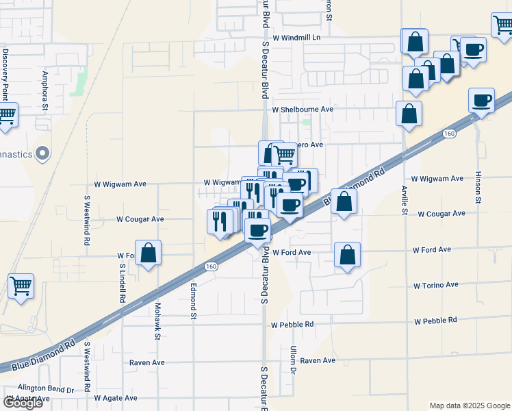 map of restaurants, bars, coffee shops, grocery stores, and more near 8552 Amber Star Street in Las Vegas