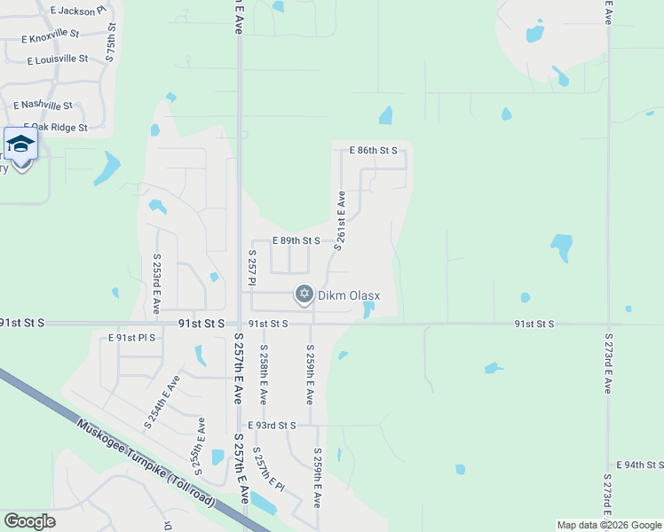 map of restaurants, bars, coffee shops, grocery stores, and more near 8927 South 260th East Avenue in Broken Arrow