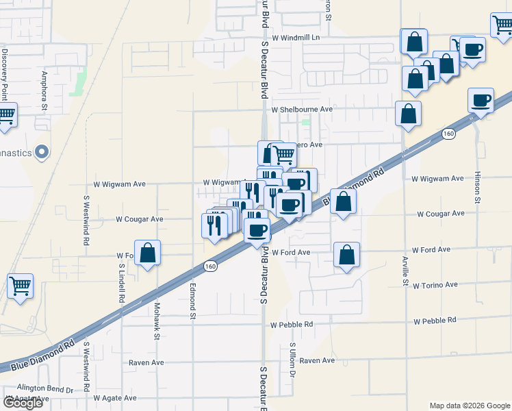 map of restaurants, bars, coffee shops, grocery stores, and more near 8552 Amber Star Street in Las Vegas