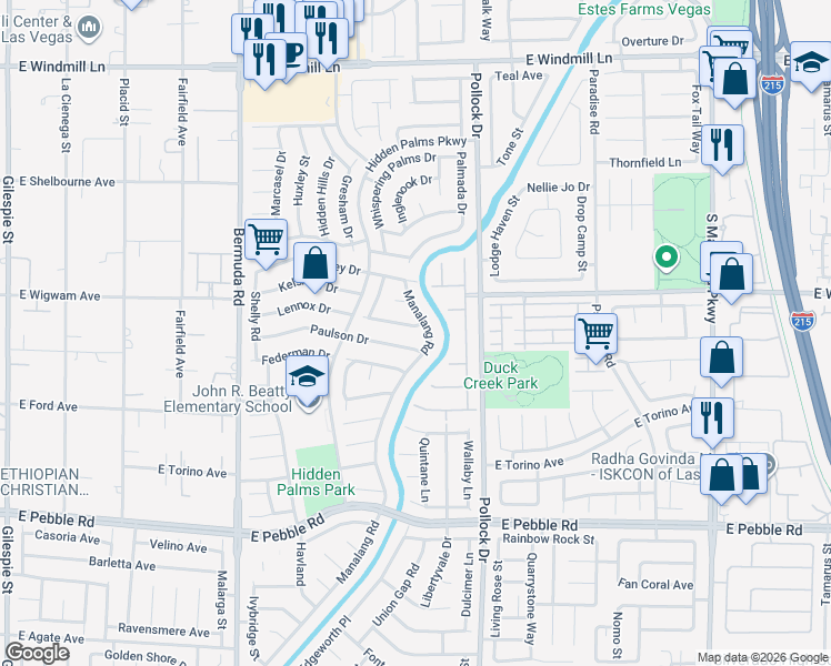 map of restaurants, bars, coffee shops, grocery stores, and more near 670 Freeburg Place in Las Vegas