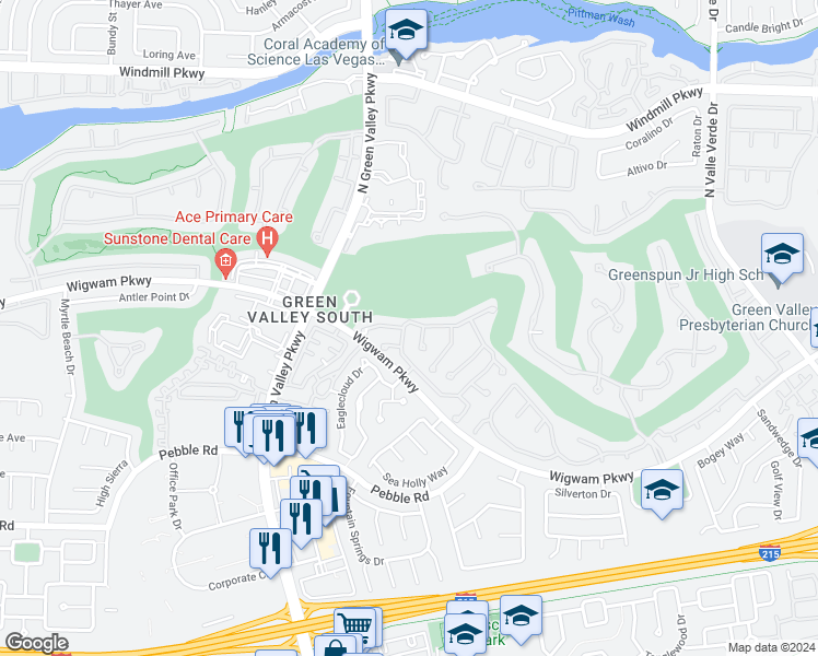 map of restaurants, bars, coffee shops, grocery stores, and more near 2138 Eaglepath Circle in Henderson