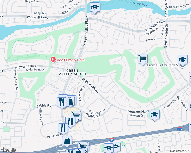 map of restaurants, bars, coffee shops, grocery stores, and more near 2138 Eaglepath Circle in Henderson